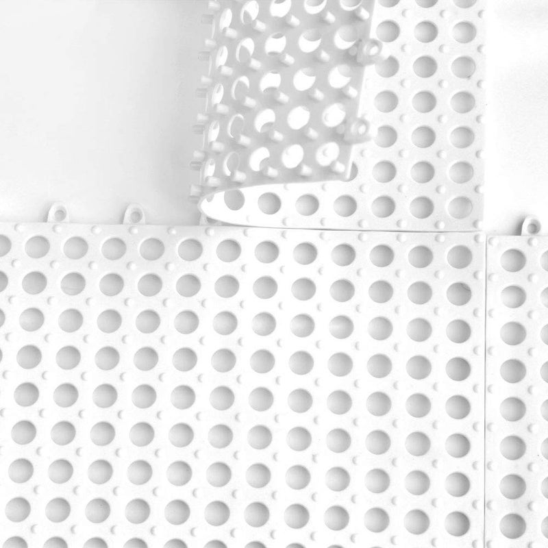 ALFEEL 10Pcs Interlocking Soft PVC Non-Slip Tile Splicing Waterproof Mat Drain Pool Shower Bath Kitchen Cushion 11.8" x 11.8" Mats Thin Type (11.8" x 11.8", White) - Image 3